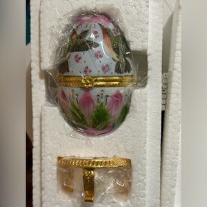 Decorative Egg with Hummingbird and Floral Design